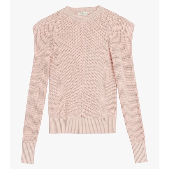 NWT TED BAKER Ballerina Pink Knit Crewneck Structured Sleeve Pullover‎ Sweater S - Picture 7 of 8